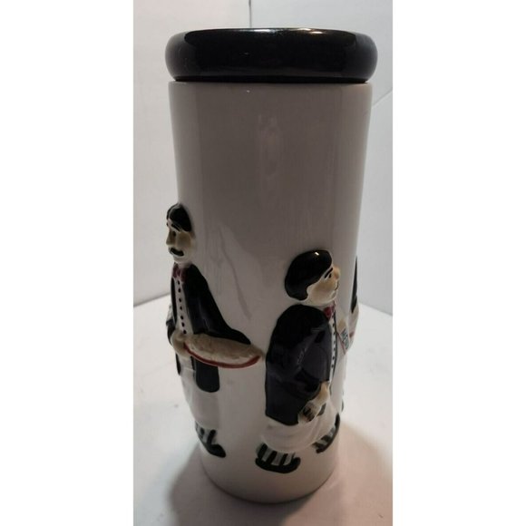 Houston Harvest Ceramic Tall Pasta Storage Container with Waiters in Relief - Picture 6 of 16